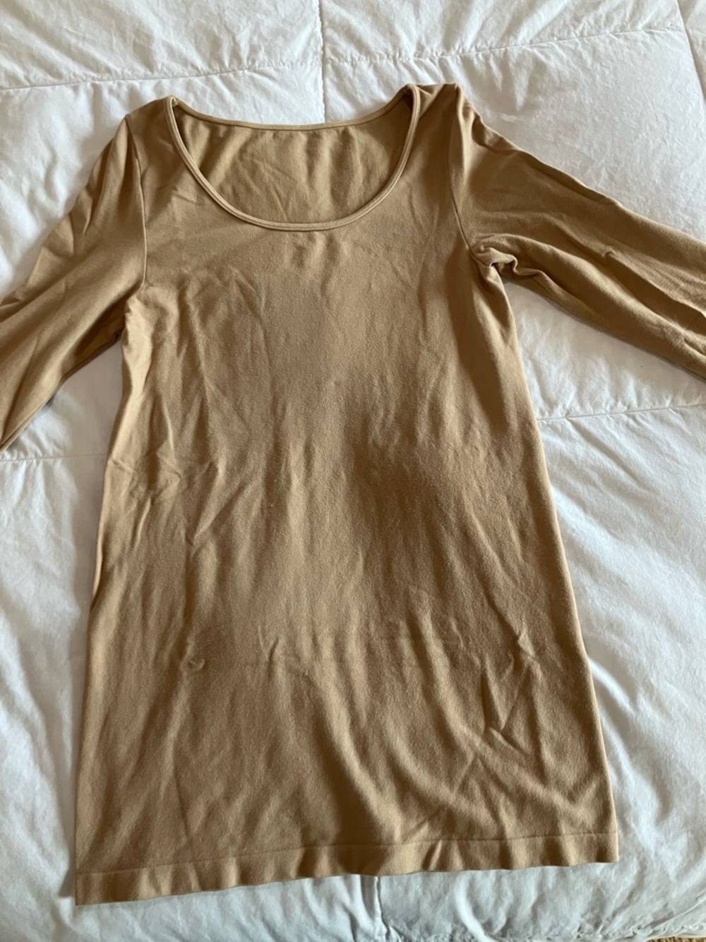 Slim Scoop Neck Long Sleeve Top in Camel